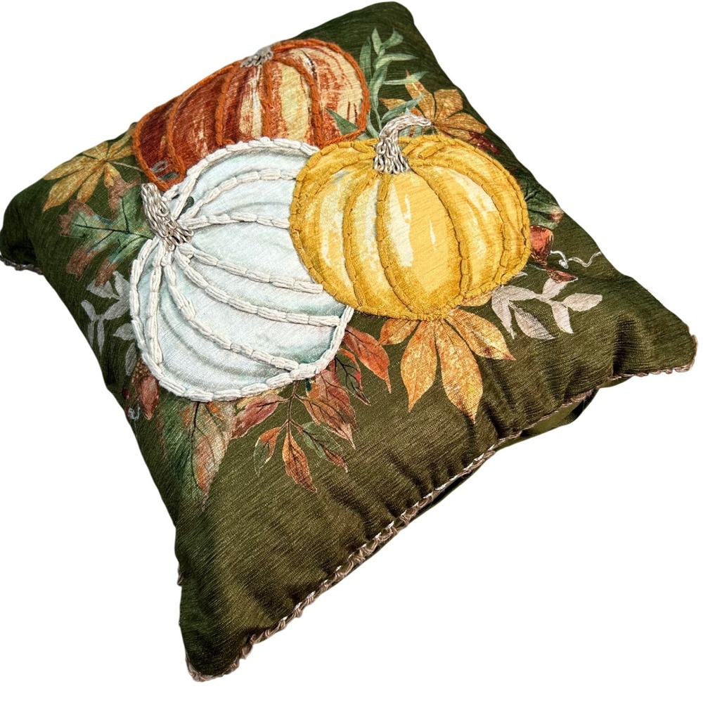 The Farmhouse Rachel Ashwell Embroidered Pumpkin Fall Throw Pillow (FLAW) 16x16"